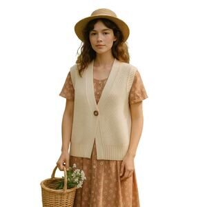 Hasting & Smith Cream Knit Button Front Vest Women’s Size L – 100% Cotton